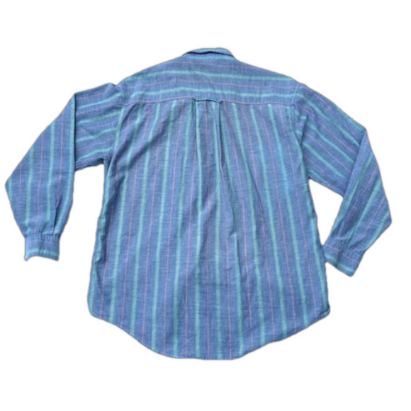 Levi’s Dockers 100% Cotton Striped Light Blue Green Red Men’s Medium Long Sleeve - Picture 14 of 15